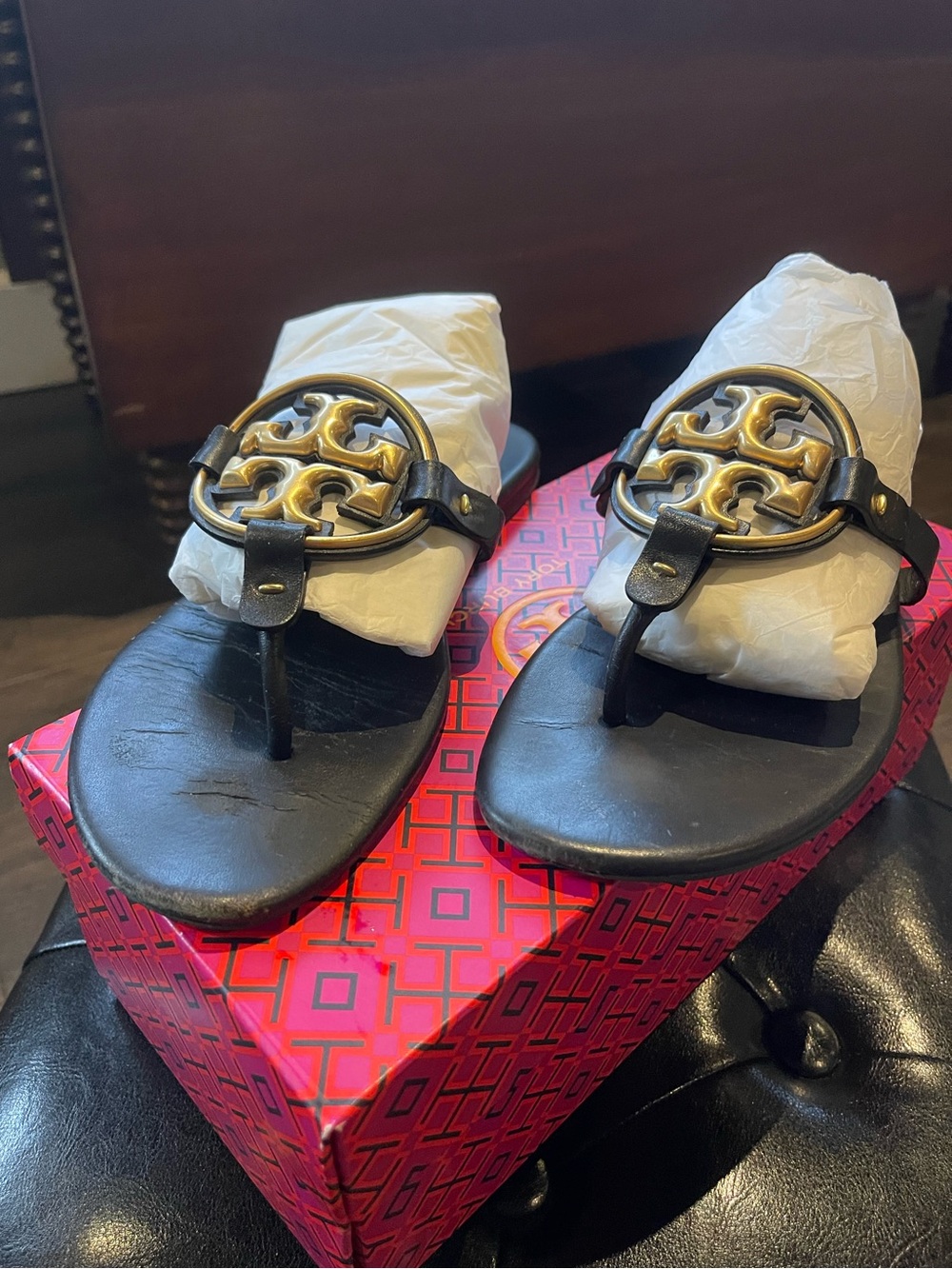 Tory Burch Black Miller Logo Thong Sandals